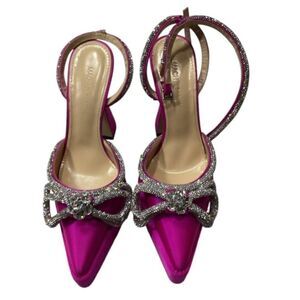 Mach & Mach 140 Double Bow Crystal Embellished Silk Satin Platform Pumps